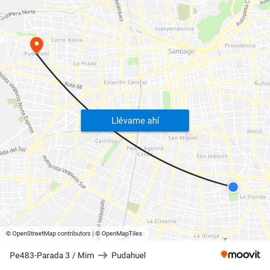 Pe483-Parada 3 / Mim to Pudahuel map