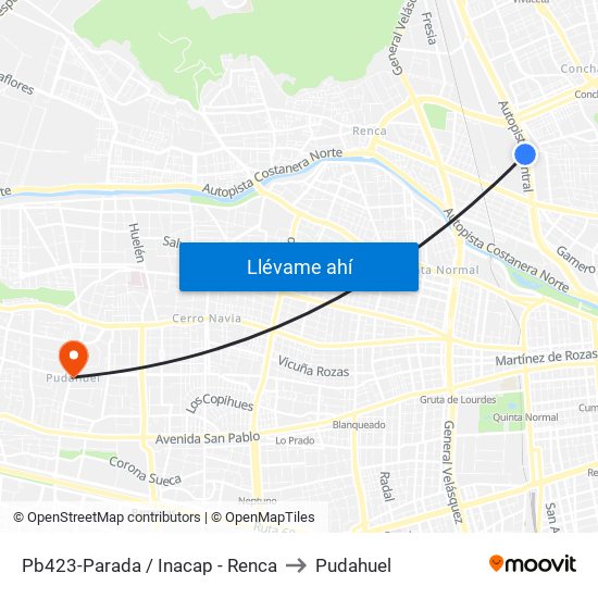 Pb423-Parada / Inacap - Renca to Pudahuel map