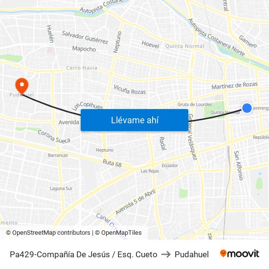 Pa429-Compañía De Jesús / Esq. Cueto to Pudahuel map