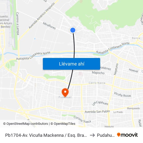 Pb1704-Av. Vicuña Mackenna / Esq. Brasil to Pudahuel map