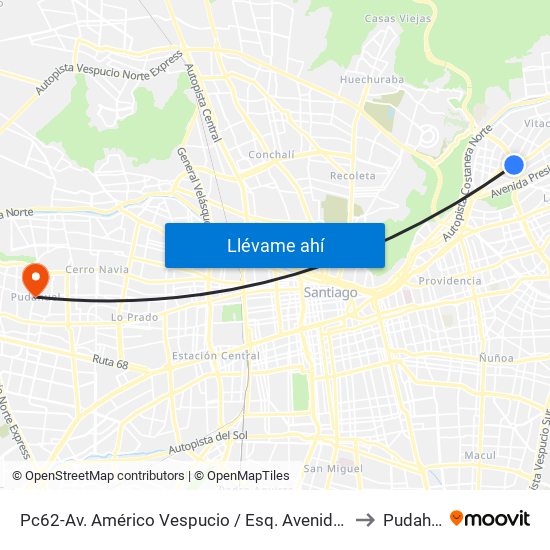 Pc62-Av. Américo Vespucio / Esq. Avenida Vitacura to Pudahuel map