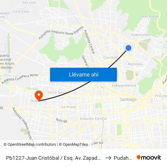 Pb1227-Juan Cristóbal / Esq. Av. Zapadores to Pudahuel map