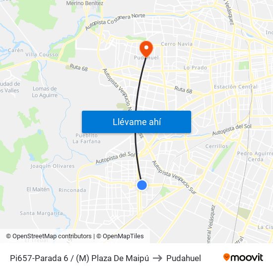 Pi657-Parada 6 / (M) Plaza De Maipú to Pudahuel map