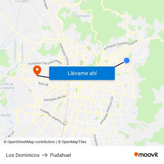 Los Dominicos to Pudahuel map