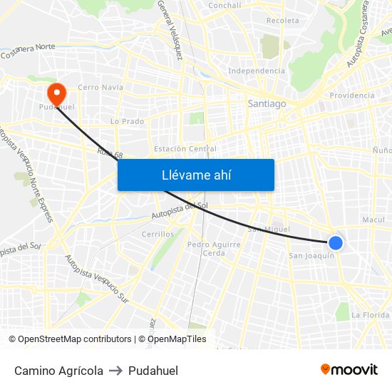 Camino Agrícola to Pudahuel map