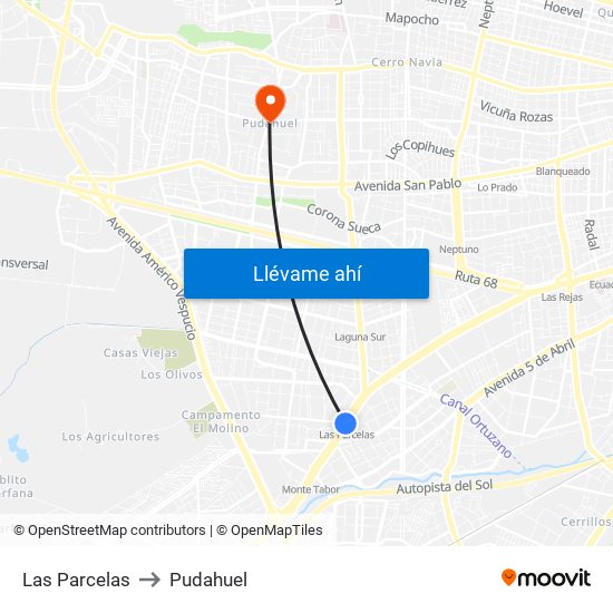 Las Parcelas to Pudahuel map