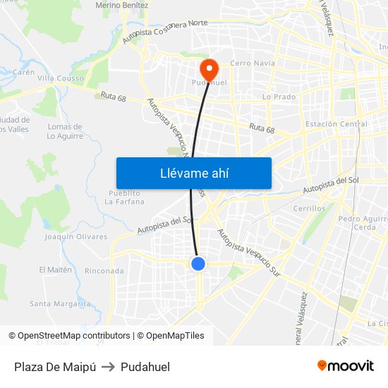 Plaza De Maipú to Pudahuel map