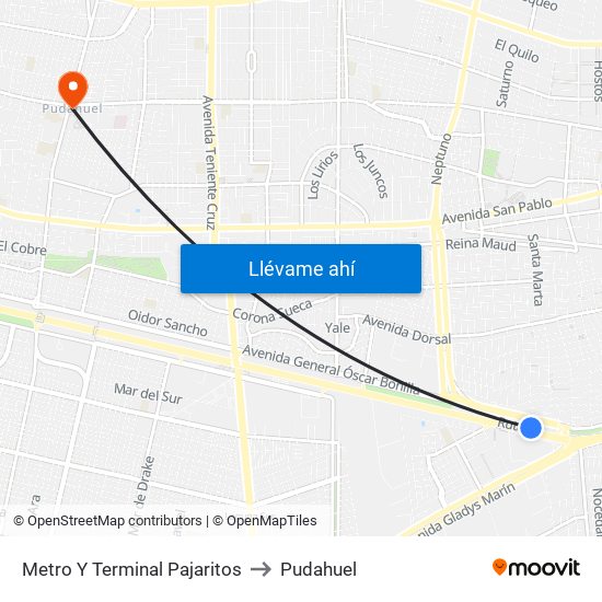 Metro Y Terminal Pajaritos to Pudahuel map