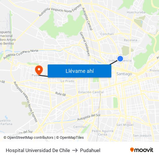 Hospital Universidad De Chile to Pudahuel map