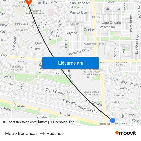 Metro Barrancas to Pudahuel map