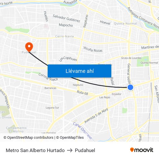 Metro San Alberto Hurtado to Pudahuel map