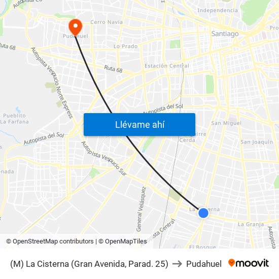 (M) La Cisterna (Gran Avenida, Parad. 25) to Pudahuel map