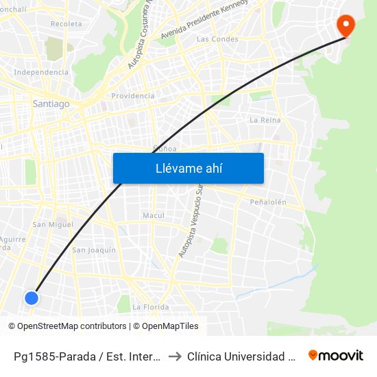 Pg1585-Parada / Est. Intermodal Lo Ovalle to Clínica Universidad De Los Andes map