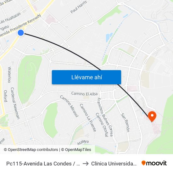 Pc115-Avenida Las Condes / Esq. Psje. Las Condes to Clínica Universidad De Los Andes map