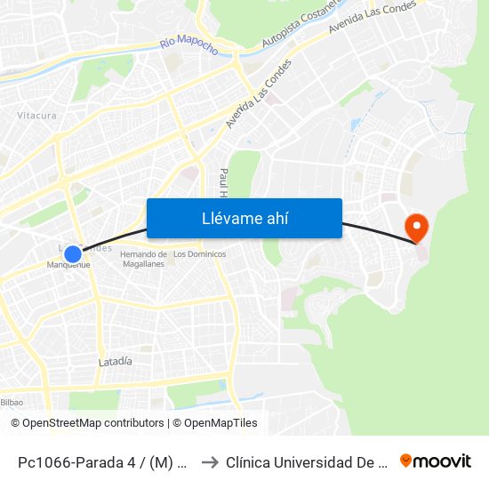 Pc1066-Parada 4 / (M) Manquehue to Clínica Universidad De Los Andes map