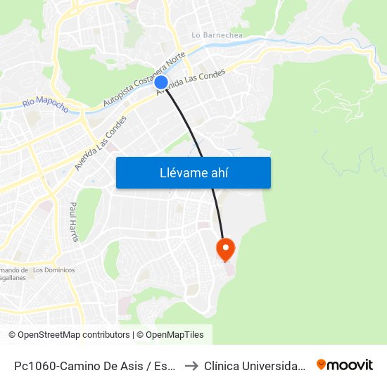 Pc1060-Camino De Asis / Esq. Escrivá De Balaguer to Clínica Universidad De Los Andes map