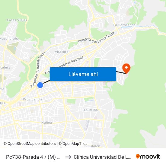 Pc738-Parada 4 / (M) Tobalaba to Clínica Universidad De Los Andes map