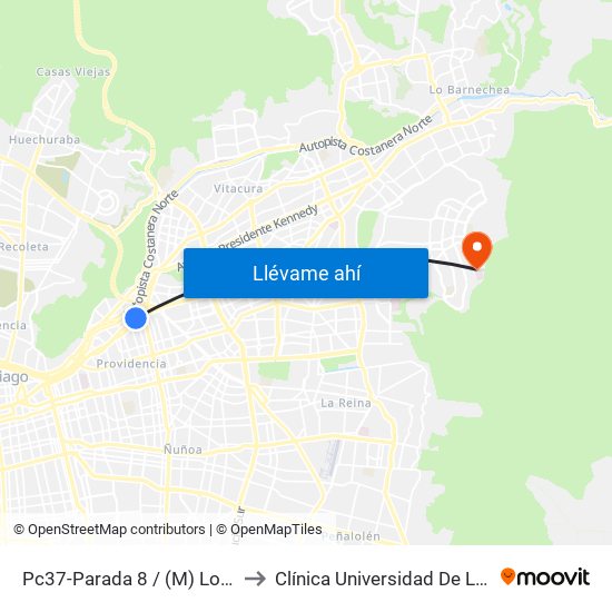 Pc37-Parada 8 / (M) Los Leones to Clínica Universidad De Los Andes map