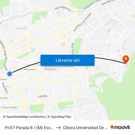 Pc57-Parada 8 / (M) Escuela Militar to Clínica Universidad De Los Andes map