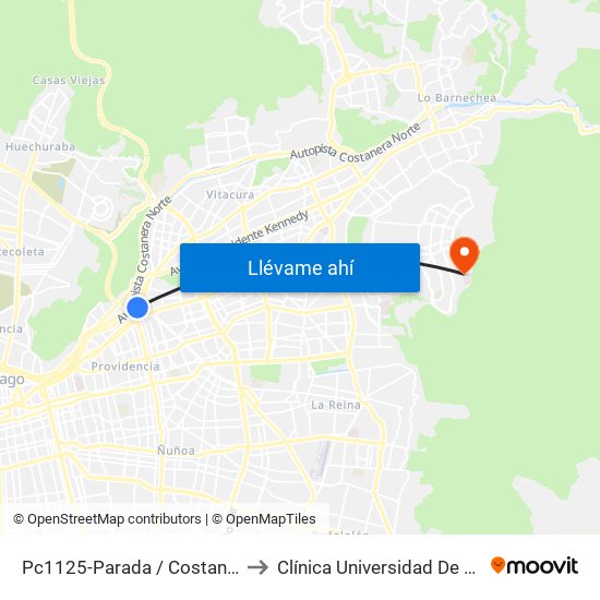Pc1125-Parada / Costanera Center to Clínica Universidad De Los Andes map