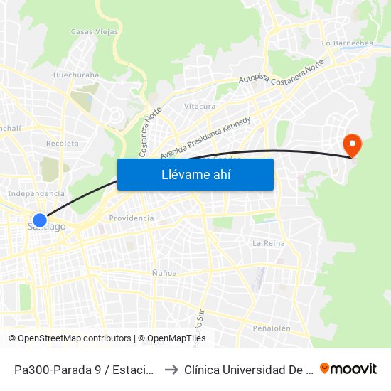Pa300-Parada 9 / Estación Mapocho to Clínica Universidad De Los Andes map