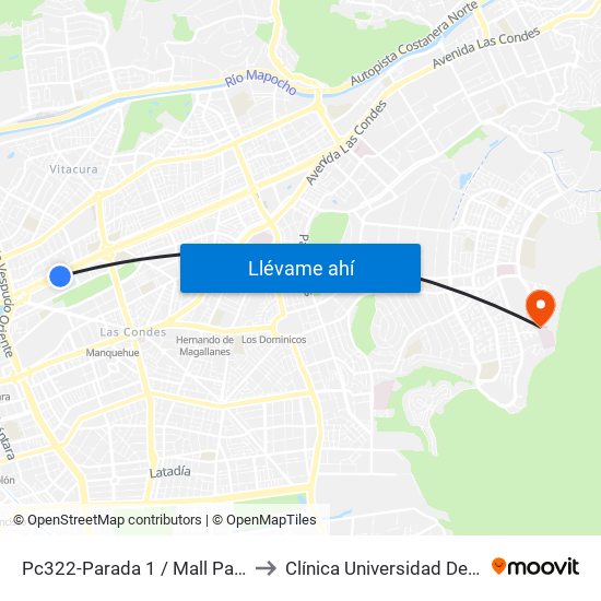 Pc322-Parada 1 / Mall Parque Arauco to Clínica Universidad De Los Andes map
