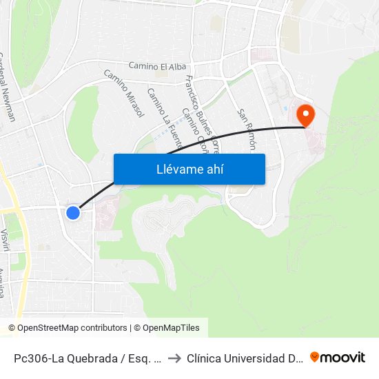 Pc306-La Quebrada / Esq. Avenida La Paz to Clínica Universidad De Los Andes map