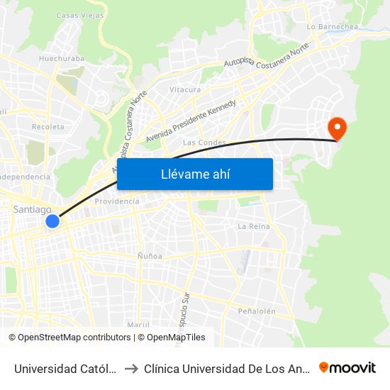 Universidad Católica to Clínica Universidad De Los Andes map