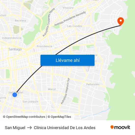 San Miguel to Clínica Universidad De Los Andes map