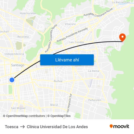Toesca to Clínica Universidad De Los Andes map