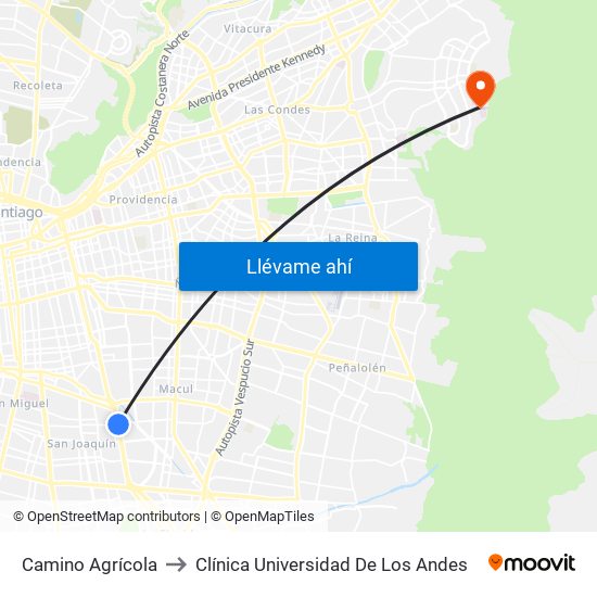 Camino Agrícola to Clínica Universidad De Los Andes map