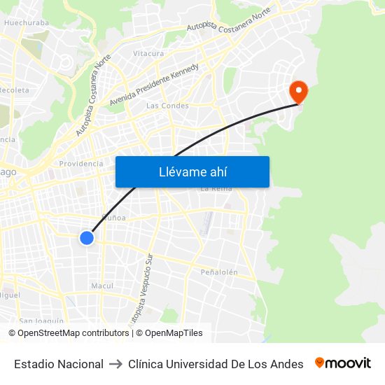 Estadio Nacional to Clínica Universidad De Los Andes map
