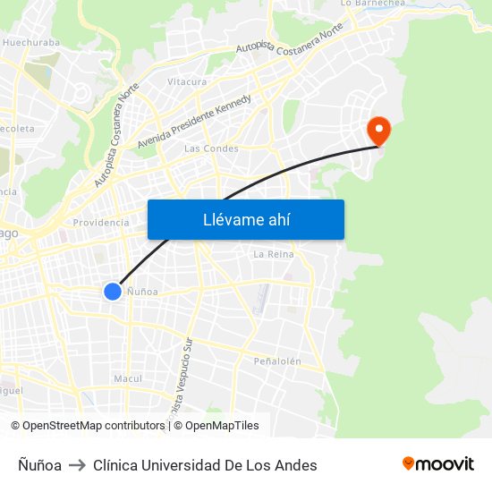Ñuñoa to Clínica Universidad De Los Andes map