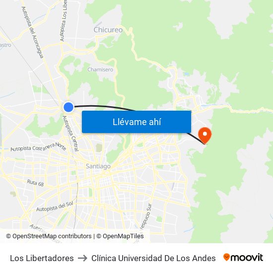 Los Libertadores to Clínica Universidad De Los Andes map