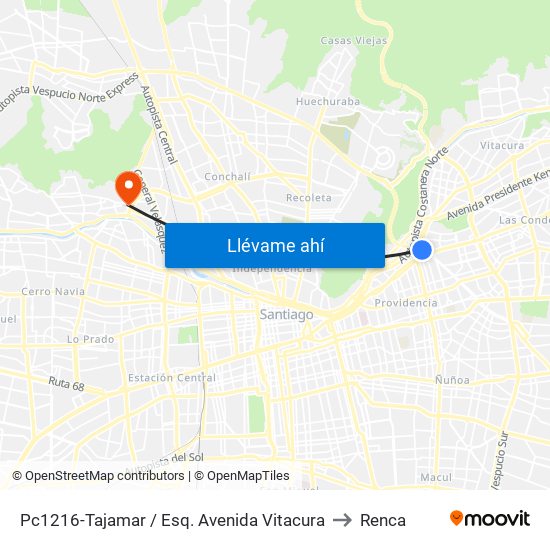 Pc1216-Tajamar / Esq. Avenida Vitacura to Renca map
