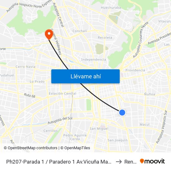 Ph207-Parada 1 / Paradero 1 Av.Vicuña Mackenna to Renca map
