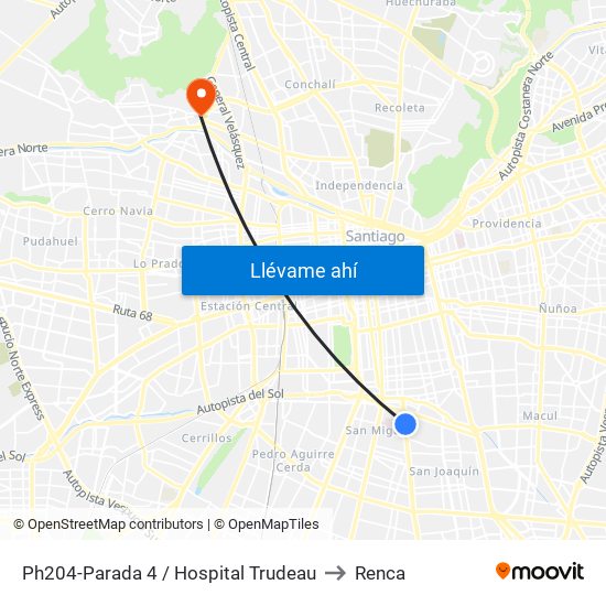 Ph204-Parada 4 / Hospital Trudeau to Renca map