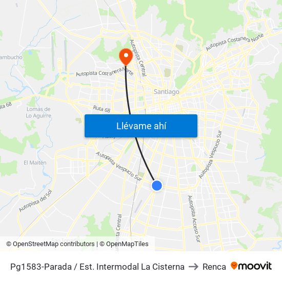 Pg1583-Parada / Est. Intermodal La Cisterna to Renca map