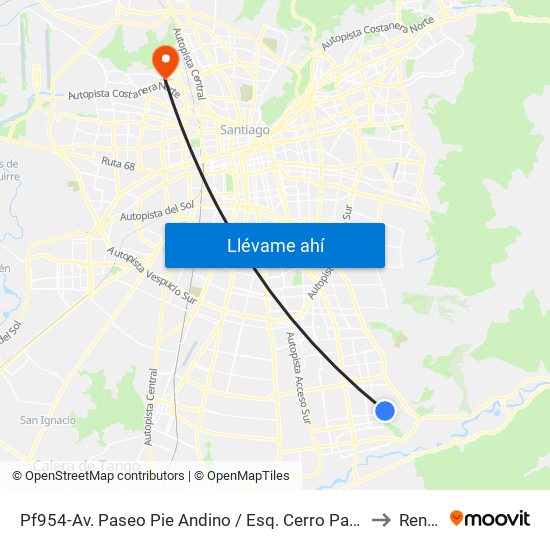 Pf954-Av. Paseo Pie Andino / Esq. Cerro Paranal to Renca map