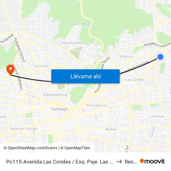 Pc115-Avenida Las Condes / Esq. Psje. Las Condes to Renca map