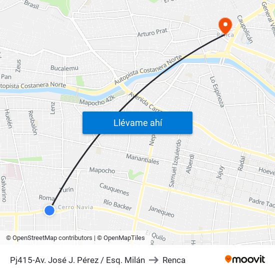 Pj415-Av. José J. Pérez / Esq. Milán to Renca map