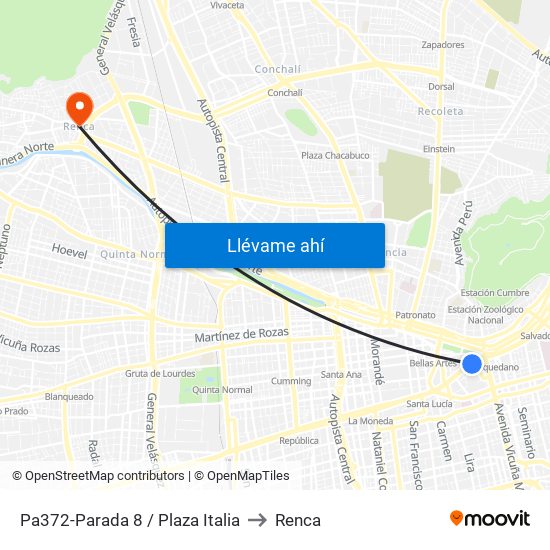Pa372-Parada 8 / Plaza Italia to Renca map