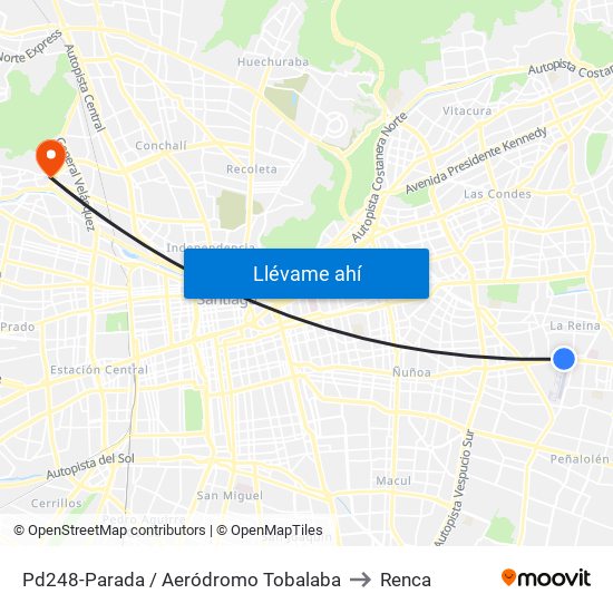 Pd248-Parada / Aeródromo Tobalaba to Renca map