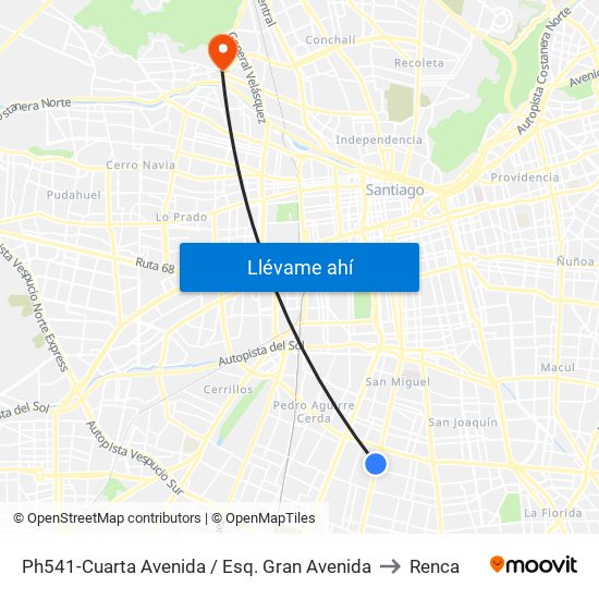 Ph541-Cuarta Avenida / Esq. Gran Avenida to Renca map