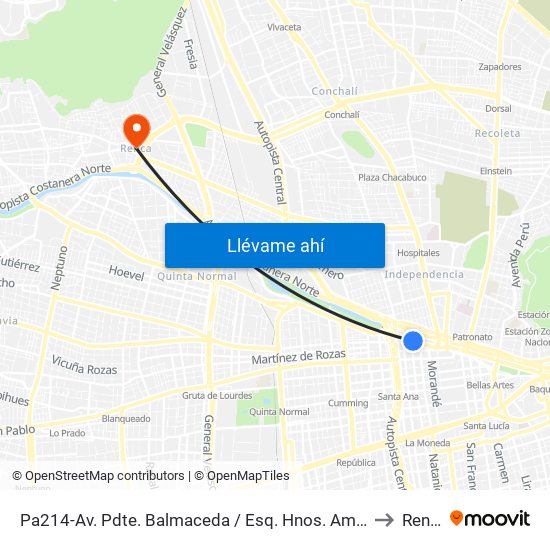 Pa214-Av. Pdte. Balmaceda / Esq. Hnos. Amunátegui to Renca map
