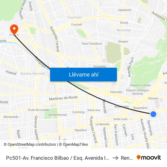 Pc501-Av. Francisco Bilbao / Esq. Avenida Italia to Renca map