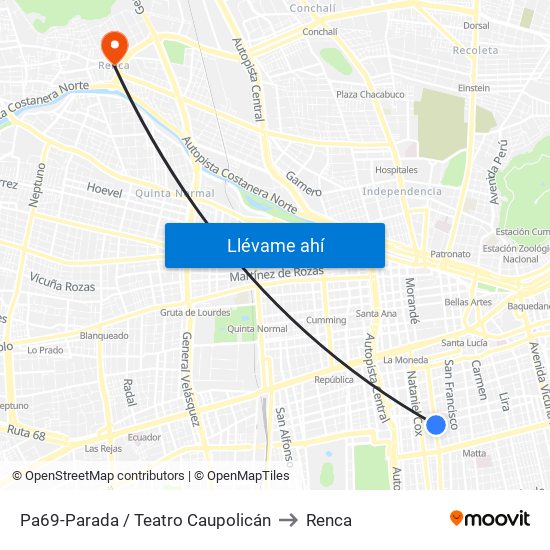 Pa69-Parada / Teatro Caupolicán to Renca map