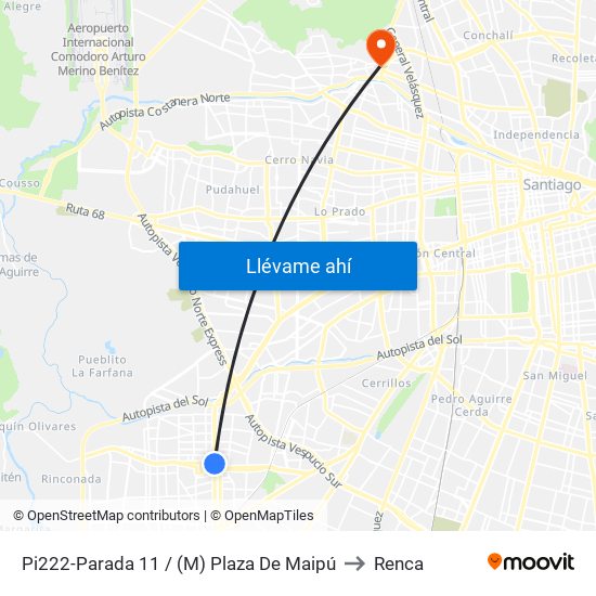 Pi222-Parada 11 / (M) Plaza De Maipú to Renca map