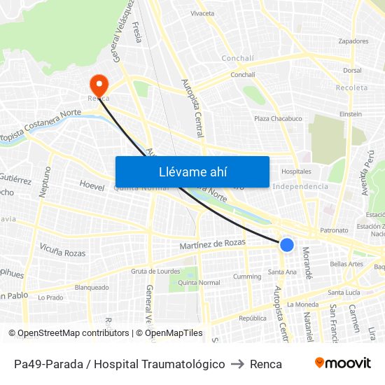 Pa49-Parada / Hospital Traumatológico to Renca map