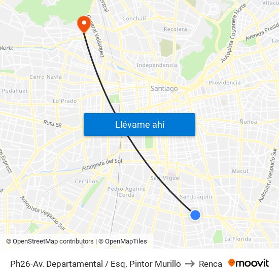 Ph26-Av. Departamental / Esq. Pintor Murillo to Renca map